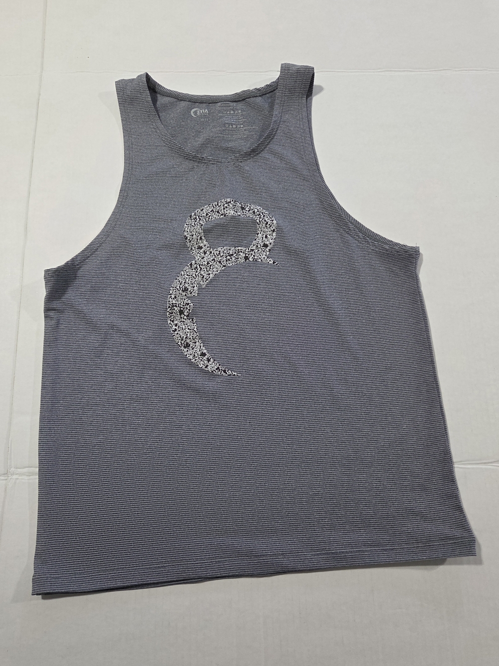 ZYIA Men's Gray Striped Tank with White Graphic